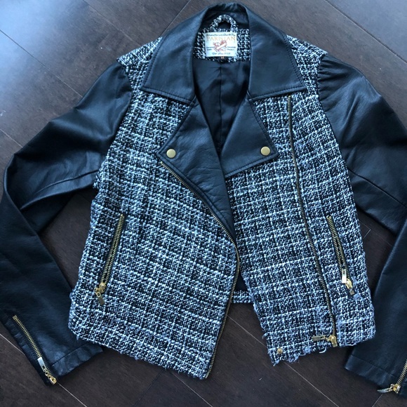 Woven tweed style moto biker jacket - Picture 4 of 6